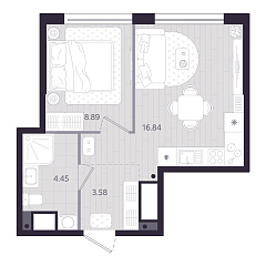 1-комнатная 33,76 м&sup2;