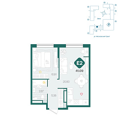 1-комнатная 41,09 м&sup2;